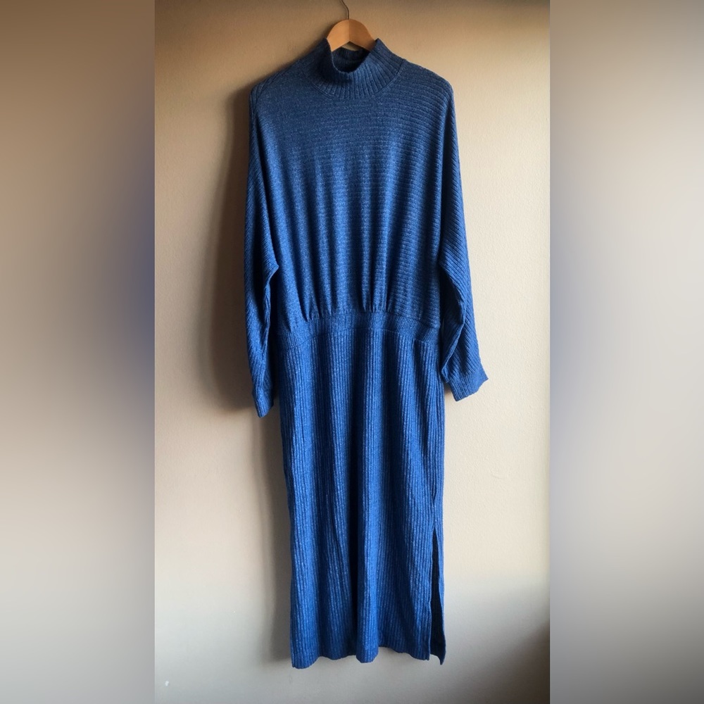 Anthropologie Mariah Ribbed Knit Blue Maxi Sweater Dress Size XL